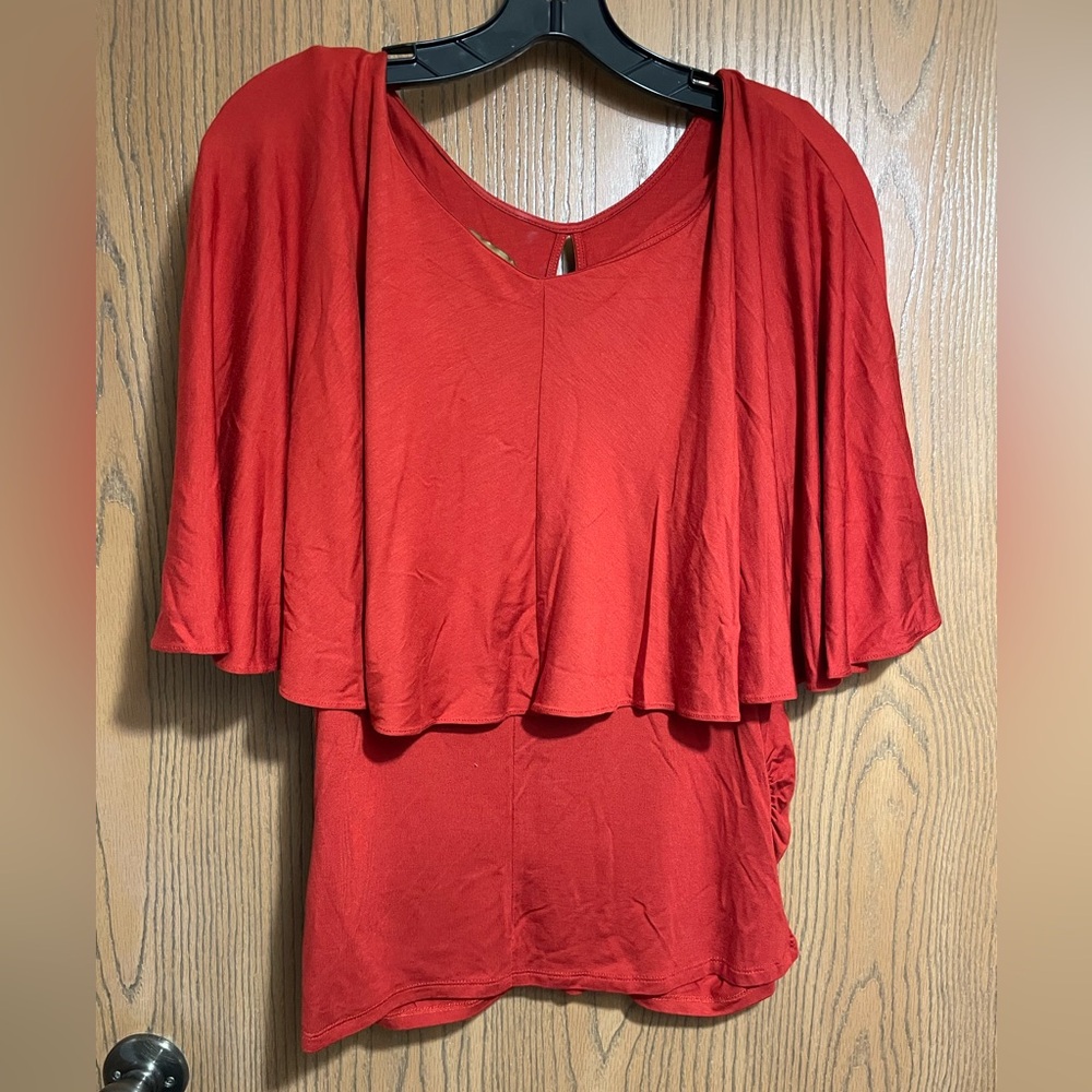Red Ruffle Blouse with Ruched Sides - Picture 2 of 5